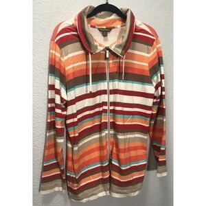Tommy Bahama Women's Multi Striped Full Zip Sweatshirt Jacket w/Pockets - Size L